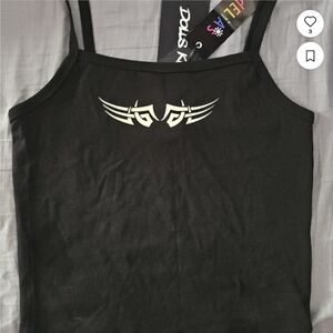 Dollskill x dELiA*s Black Spaghetti-Strap Tank with Tribal Graphic